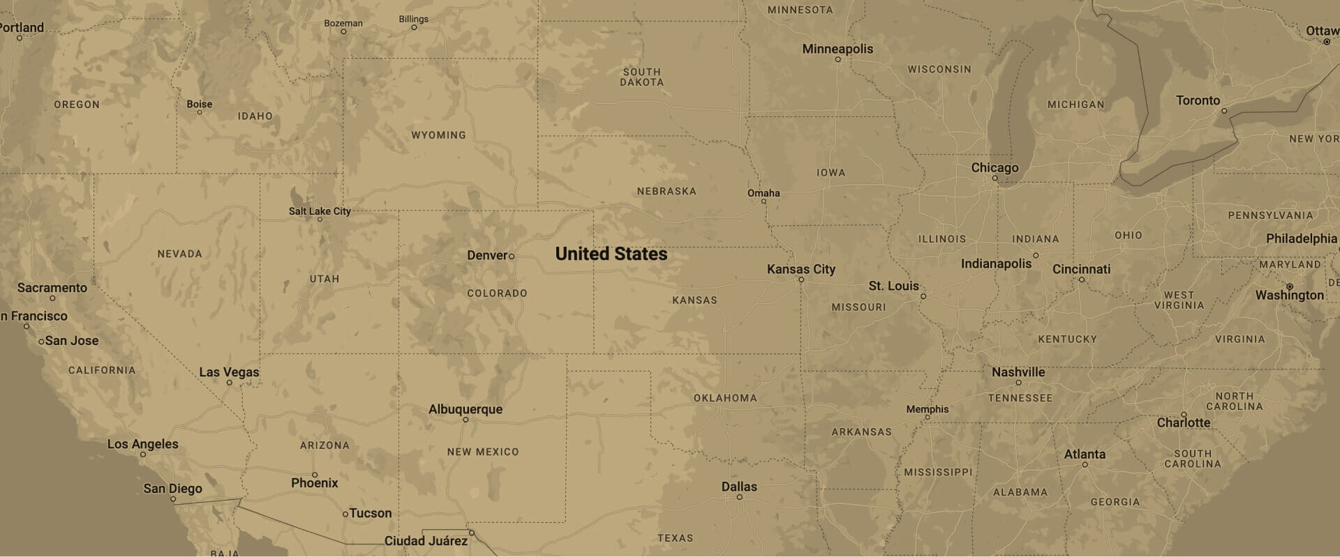 <p>Tan USA Map with major cities of Paul Davis locations</p>
