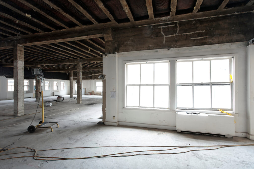 Commercial interior remodel in process after property damage